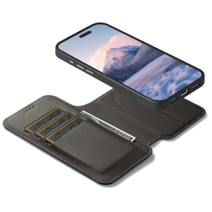 SUTENI Q09 for iPhone 17 Pro Leather Case Triangle Texture Wallet Folio Flip Phone Cover - Grey - 3