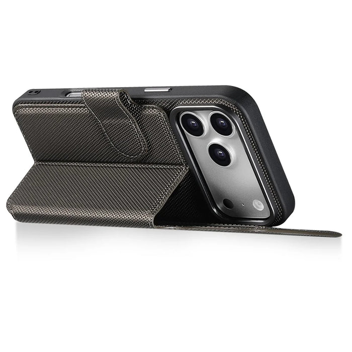 SUTENI Q09 for iPhone 17 Pro Leather Case Triangle Texture Wallet Folio Flip Phone Cover - Grey - 4