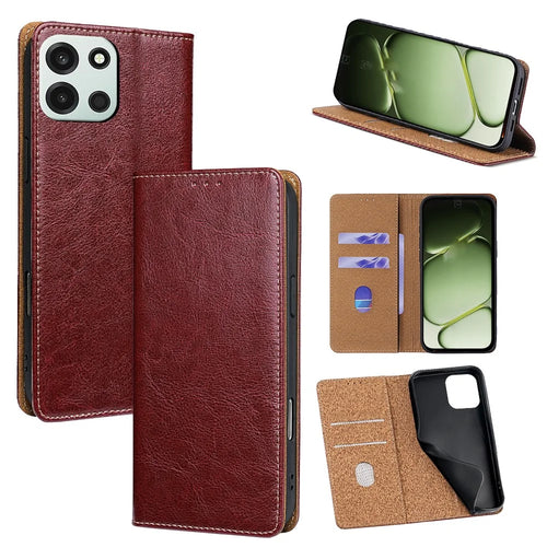For OnePlus Turbo 6 5G Case Genuine Cow Leather Stand Mobile Phone Cover with RFID Blocking Wallet - Red - 1