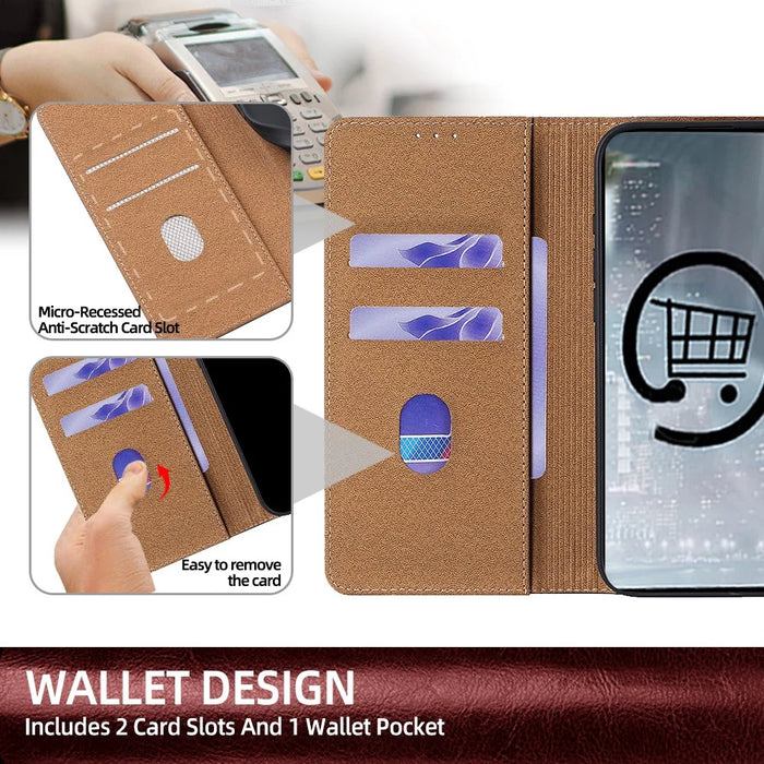 For vivo V70 FE 5G Case Genuine Cow Leather Stand Mobile Phone Cover with RFID Blocking Wallet - Red - 6