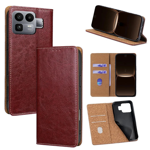 For Realme Neo8 5G Case Genuine Cow Leather Stand Mobile Phone Cover with RFID Blocking Wallet - Red - 1