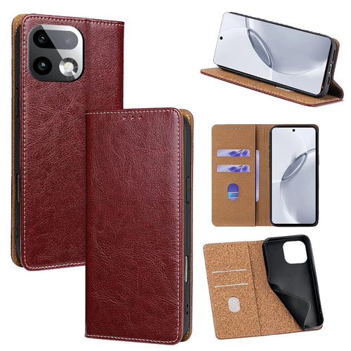 For Realme 16 Pro+ 5G Case Genuine Cow Leather Stand Mobile Phone Cover with RFID Blocking Wallet - Red - 1