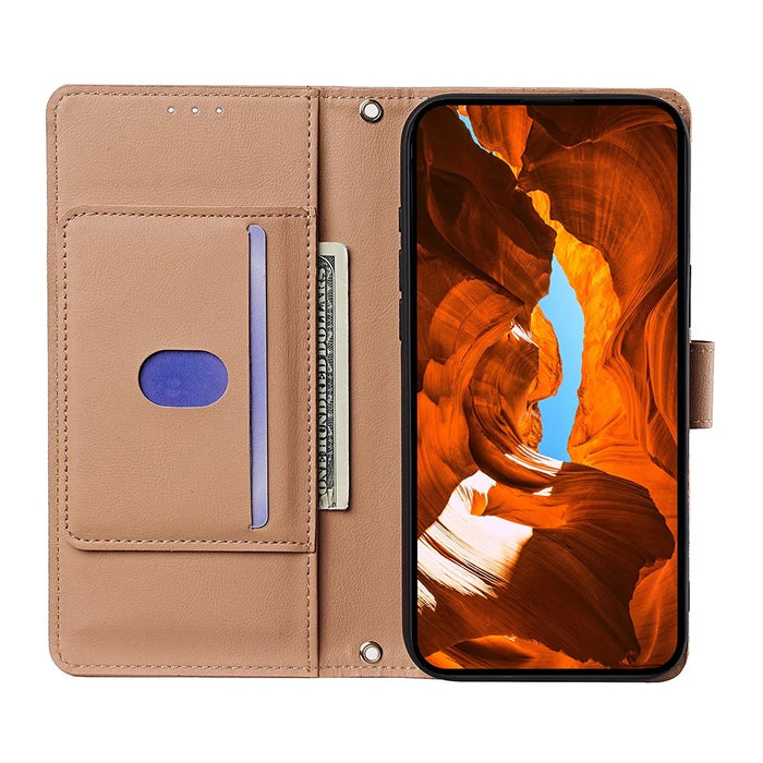 For Realme 16 Pro+ 5G Wallet Case Triangle Pattern Imprinted Stand Leather Phone Cover with Shoulder Strap - Brown - 3