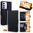 For Realme C85 Pro 4G Wallet Case Triangle Pattern Imprinted Stand Leather Phone Cover with Shoulder Strap - Black - 1