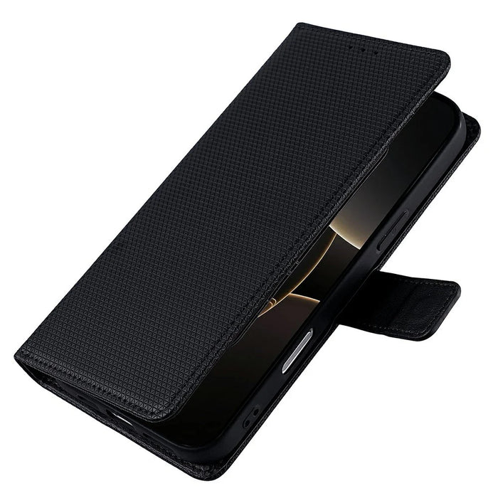 For Realme C85 Pro 4G Wallet Case Triangle Pattern Imprinted Stand Leather Phone Cover with Shoulder Strap - Black - 5