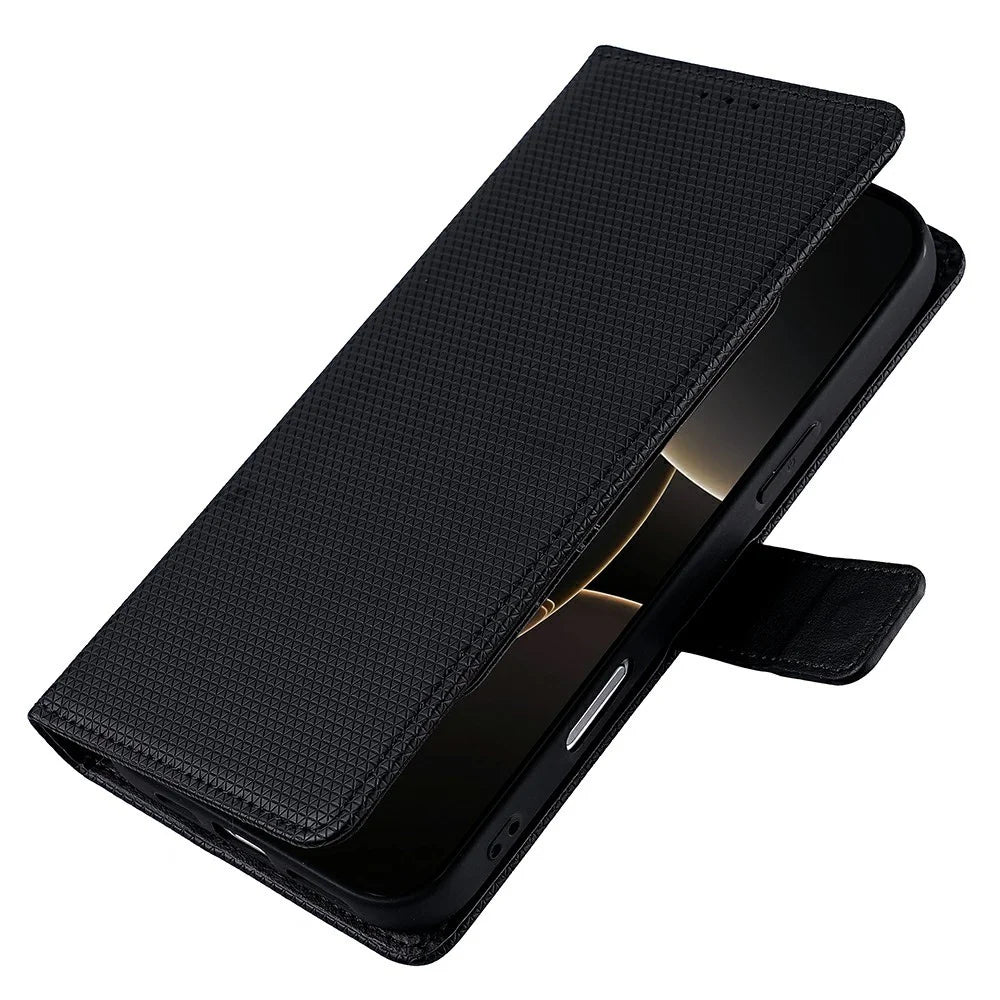 For Realme Neo8 5G Wallet Case Triangle Pattern Imprinted Stand Leather Phone Cover with Shoulder Strap - Black - 5