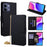 For vivo Y05 4G Wallet Case Triangle Pattern Imprinted Stand Leather Phone Cover with Shoulder Strap - Black - 1