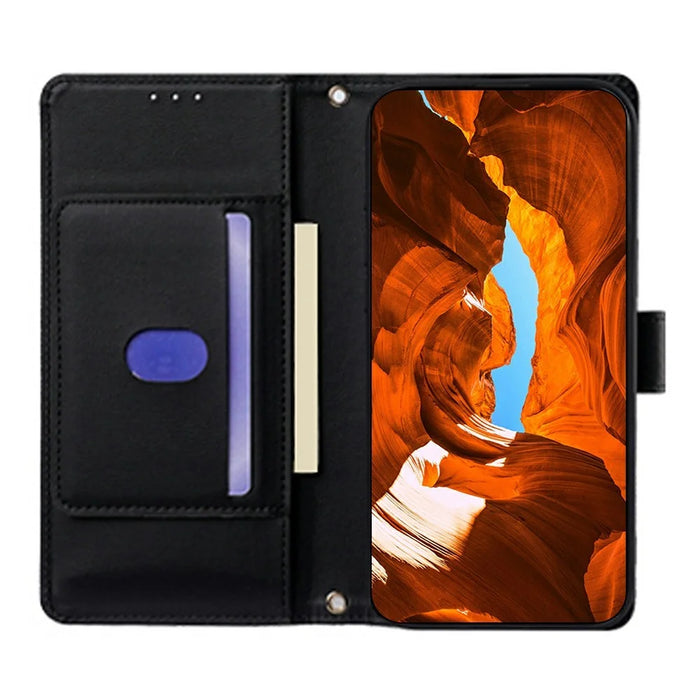 For vivo Y05 4G Wallet Case Triangle Pattern Imprinted Stand Leather Phone Cover with Shoulder Strap - Black - 2