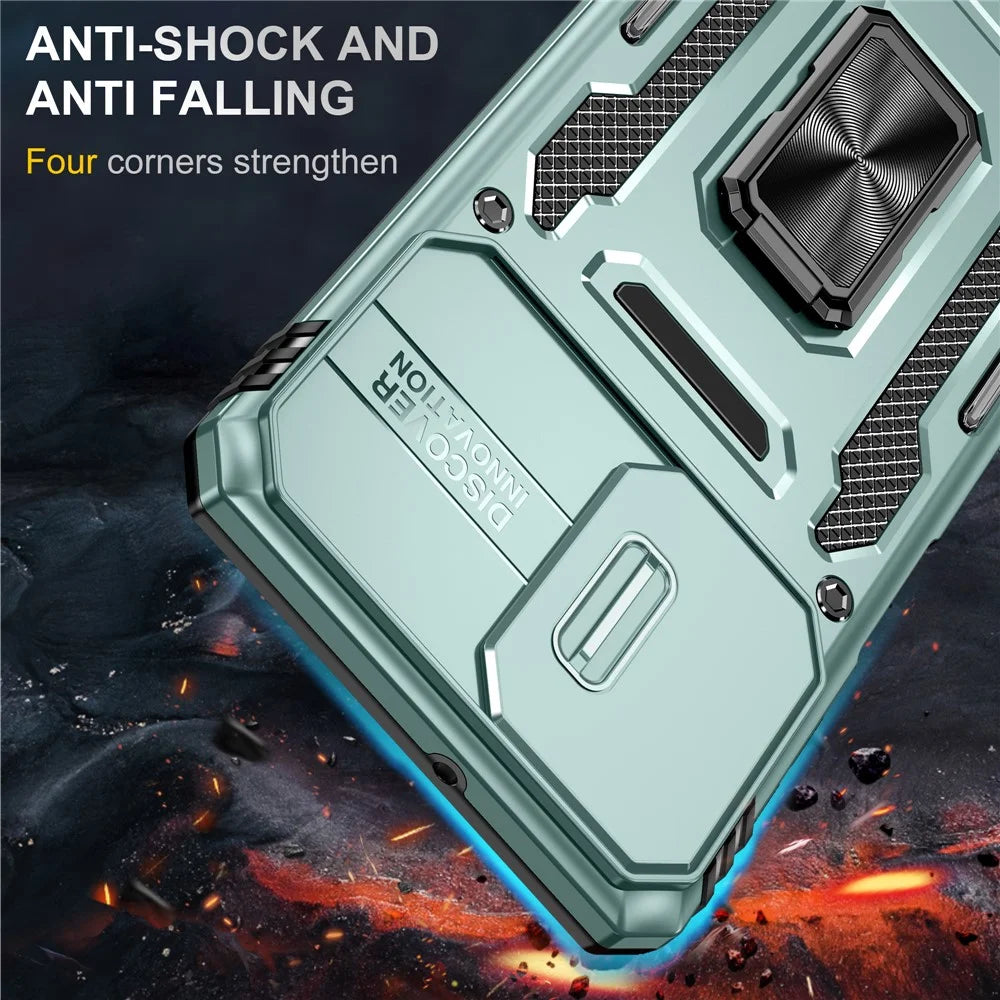 Armor Series for Samsung Galaxy M53 5G Kickstand Design Bump Proof Phone Case PC + TPU Protective Back Cover with Slide Camera Cover - Green - 2