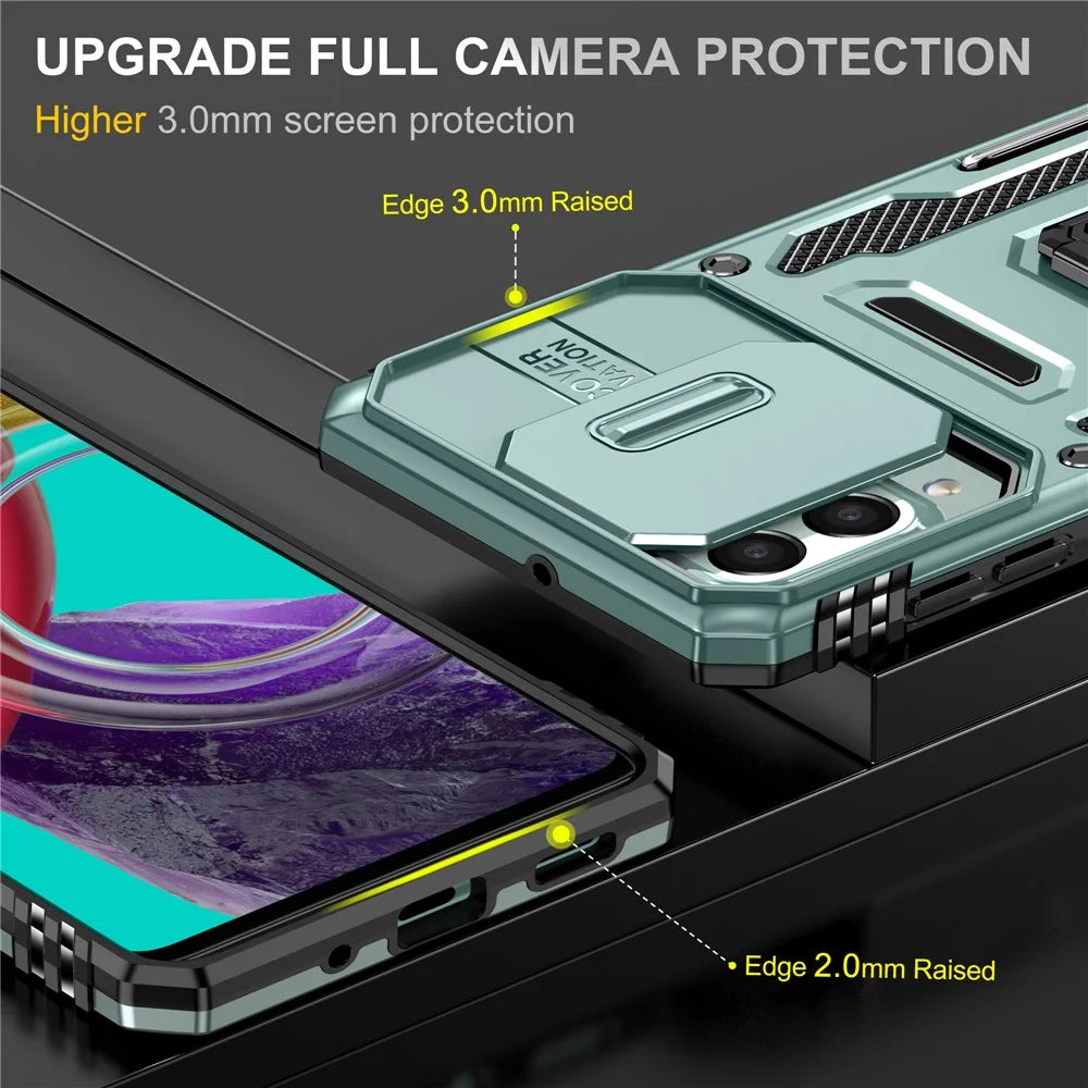 Armor Series for Samsung Galaxy M53 5G Kickstand Design Bump Proof Phone Case PC + TPU Protective Back Cover with Slide Camera Cover - Green - 3
