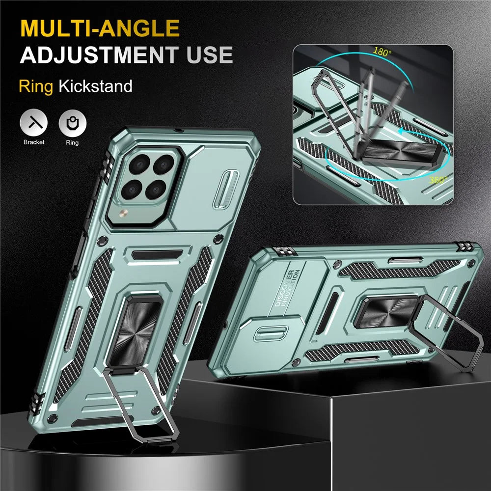 Armor Series for Samsung Galaxy M53 5G Kickstand Design Bump Proof Phone Case PC + TPU Protective Back Cover with Slide Camera Cover - Green - 4