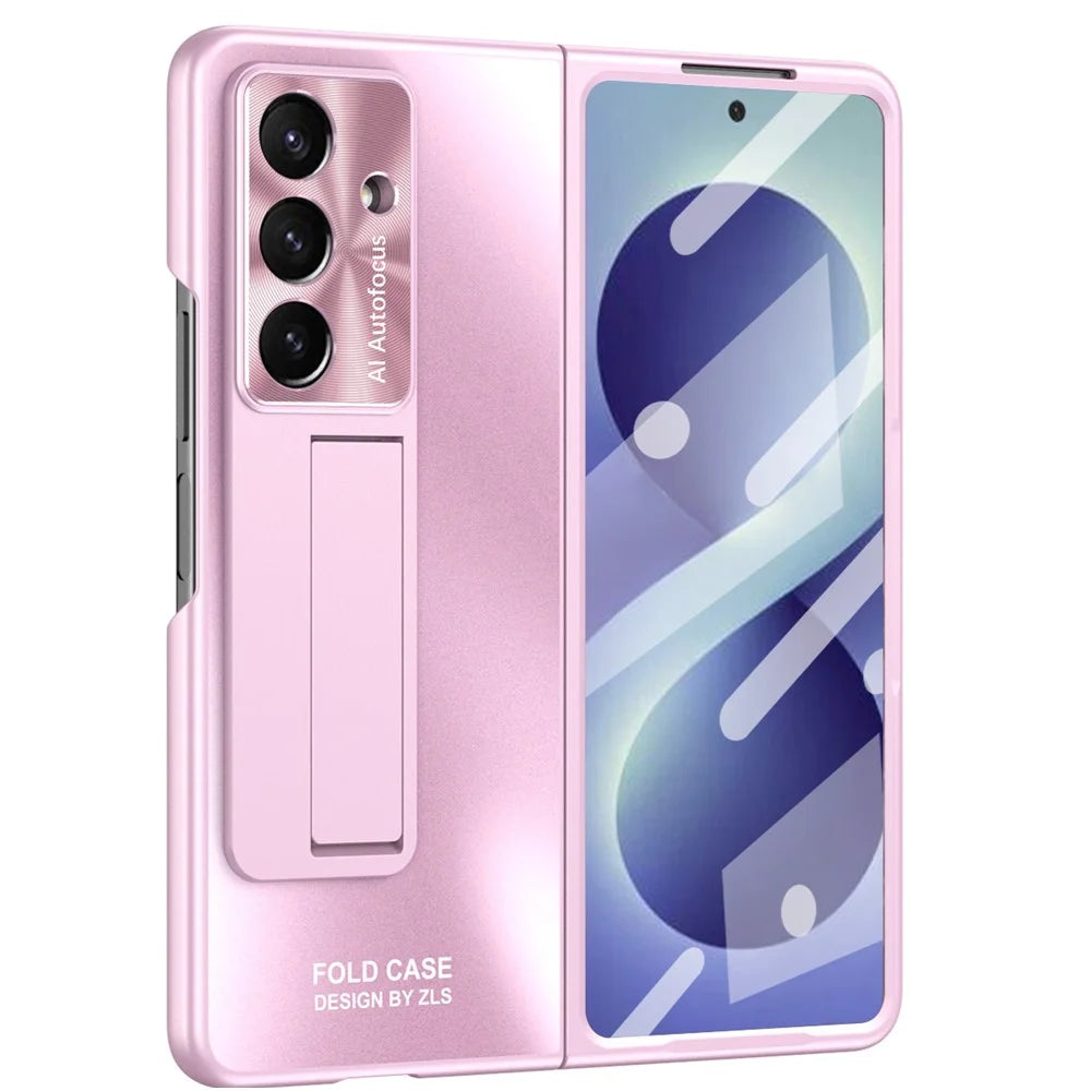 For Samsung Galaxy Z Fold8 Ultra Case Kickstand Matte PC Phone Cover with Tempered Glass Film - Pink - 2