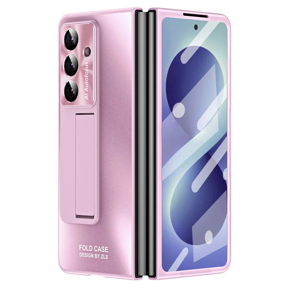 For Samsung Galaxy Z Fold8 Ultra Case Kickstand Matte PC Phone Cover with Tempered Glass Film - Pink - 3