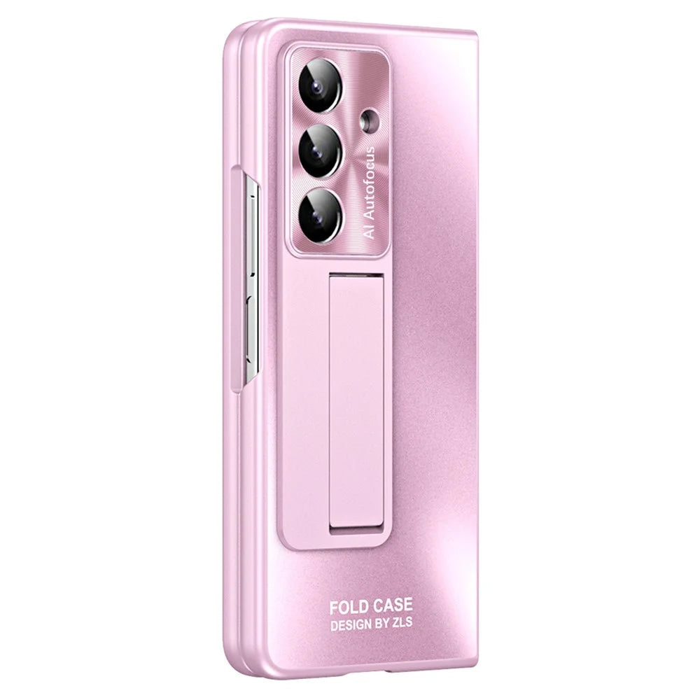 For Samsung Galaxy Z Fold8 Ultra Case Kickstand Matte PC Phone Cover with Tempered Glass Film - Pink - 4