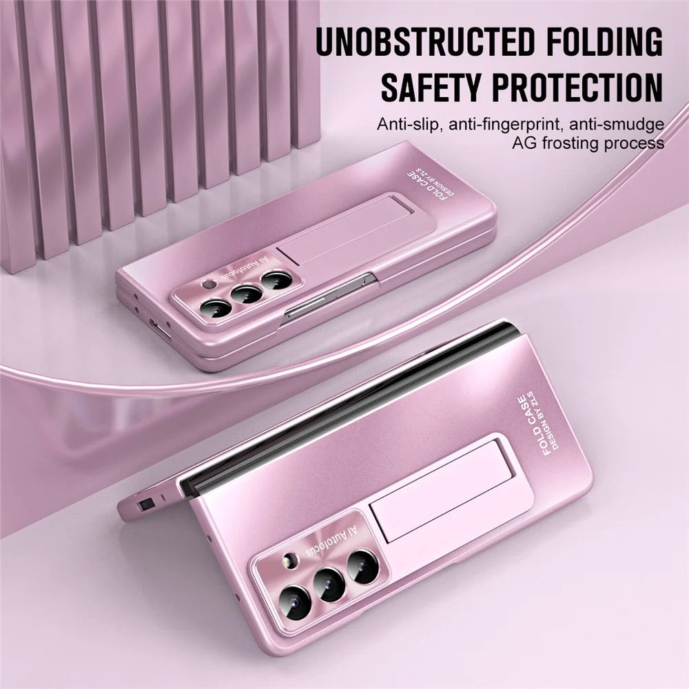 For Samsung Galaxy Z Fold8 Ultra Case Kickstand Matte PC Phone Cover with Tempered Glass Film - Pink - 5
