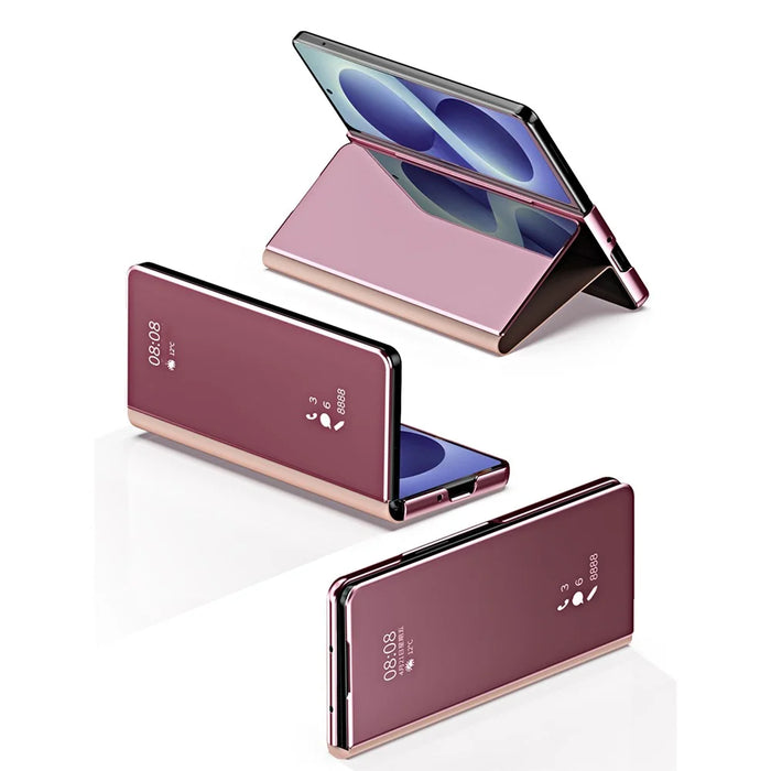 For Samsung Galaxy Z Fold8 Ultra Case Electroplating View Window Stand Leather Phone Cover - Pink - 2