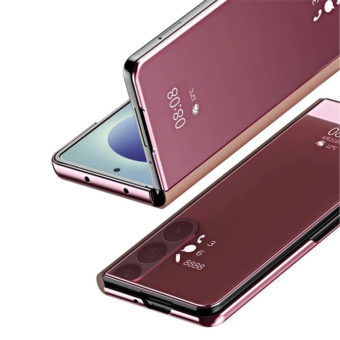 For Samsung Galaxy Z Fold8 Ultra Case Electroplating View Window Stand Leather Phone Cover - Pink - 7