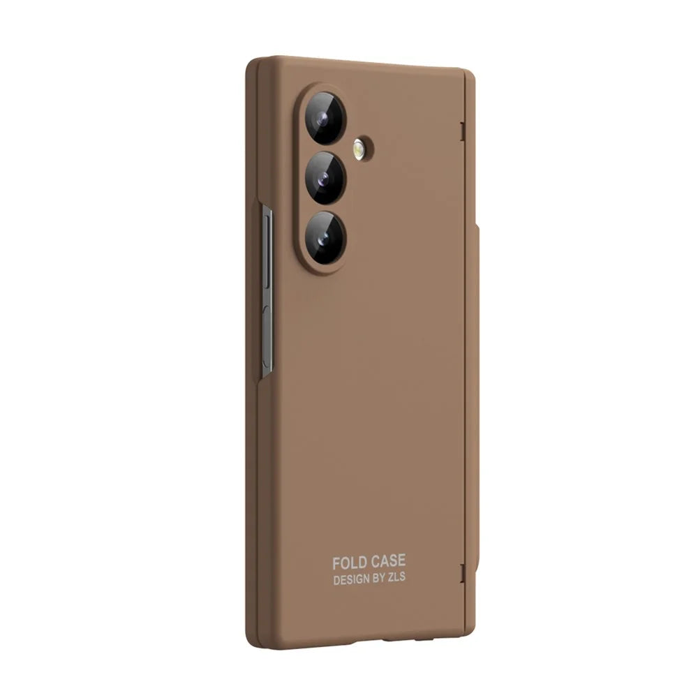 For Samsung Galaxy Z Fold8 Ultra Case Folding PC Phone Cover with Stylus / Tempered Glass Film - Brown - 2