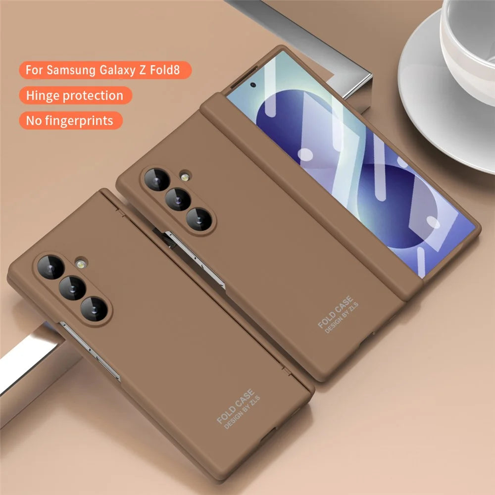 For Samsung Galaxy Z Fold8 Ultra Case Folding PC Phone Cover with Stylus / Tempered Glass Film - Brown - 3