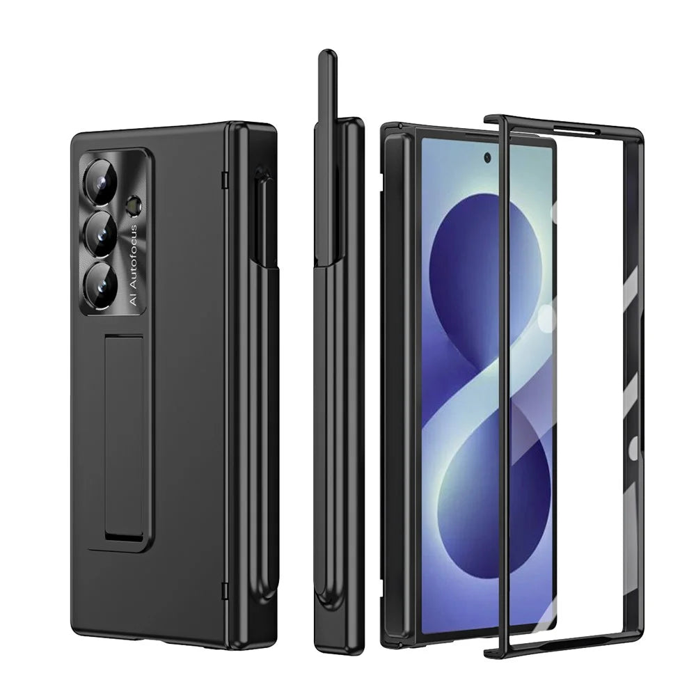 For Samsung Galaxy Z Fold8 Ultra Case Magnetic Hinge Kickstand PC Phone Cover with Stylus / Tempered Glass Film - Black - 2