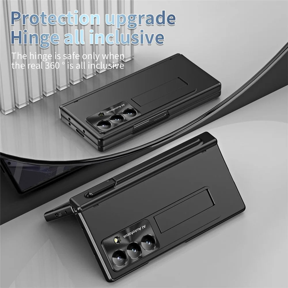 For Samsung Galaxy Z Fold8 Ultra Case Magnetic Hinge Kickstand PC Phone Cover with Stylus / Tempered Glass Film - Black - 5