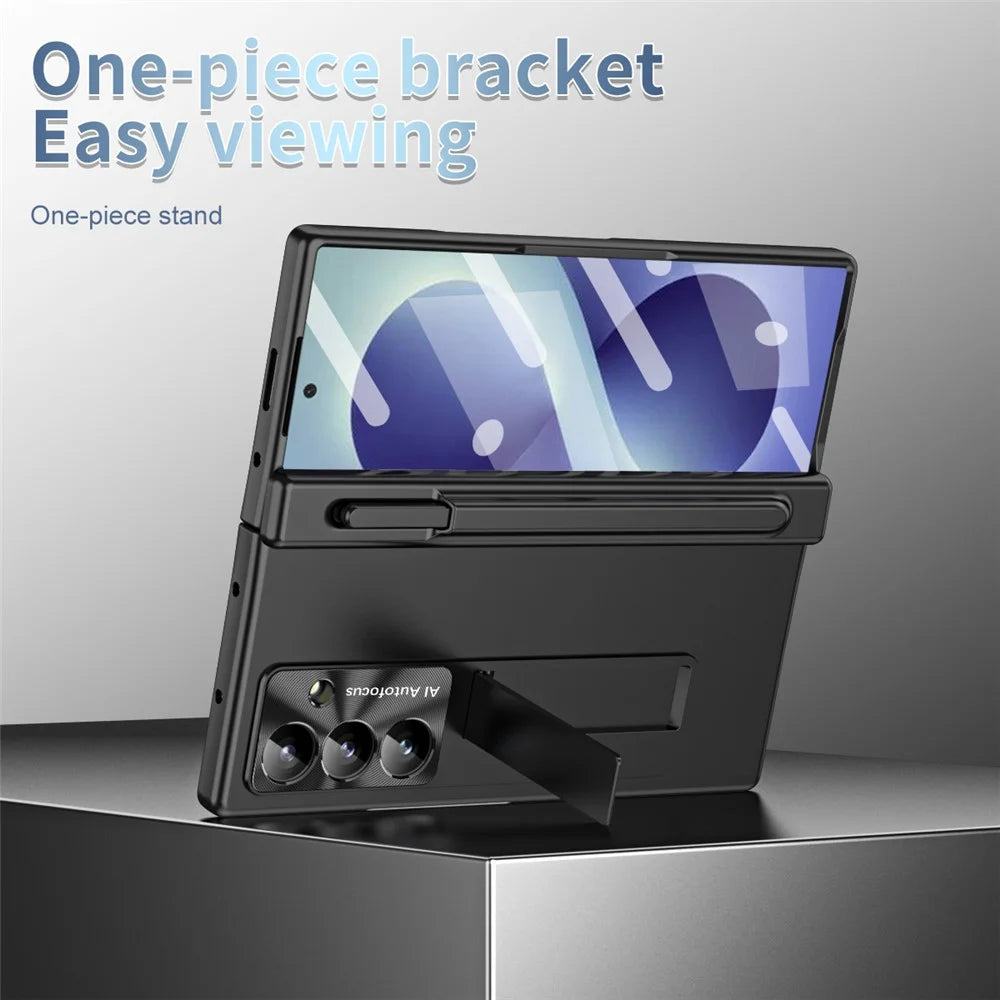For Samsung Galaxy Z Fold8 Ultra Case Magnetic Hinge Kickstand PC Phone Cover with Stylus / Tempered Glass Film - Black - 6