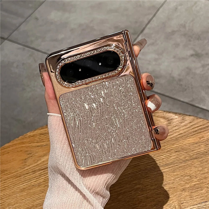 For Huawei Pura X Max Case Wave Glitter Shockproof PC Phone Protective Cover with Screen Protector - Gold - 1