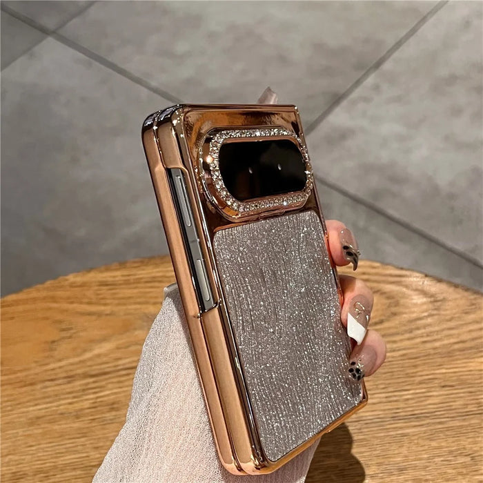 For Huawei Pura X Max Case Wave Glitter Shockproof PC Phone Protective Cover with Screen Protector - Gold - 2