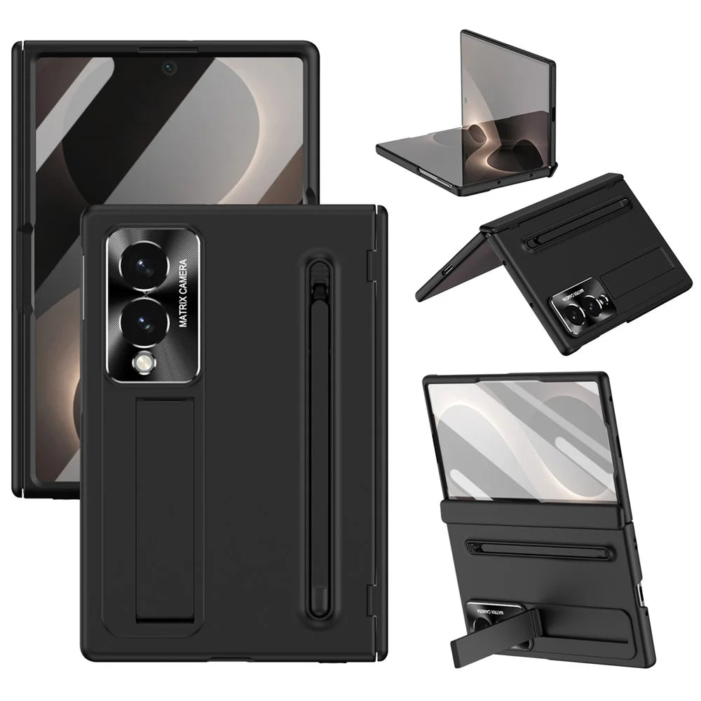For Samsung Galaxy Z Fold8 Case PC Cell Phone Cover with Kickstand and Stylus Pen - Black - 1