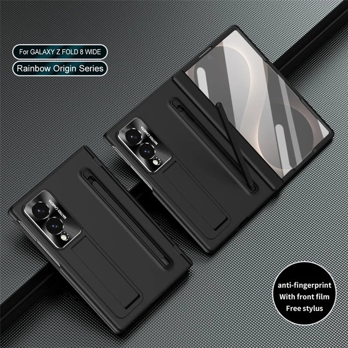 For Samsung Galaxy Z Fold8 Case PC Cell Phone Cover with Kickstand and Stylus Pen - Black - 4