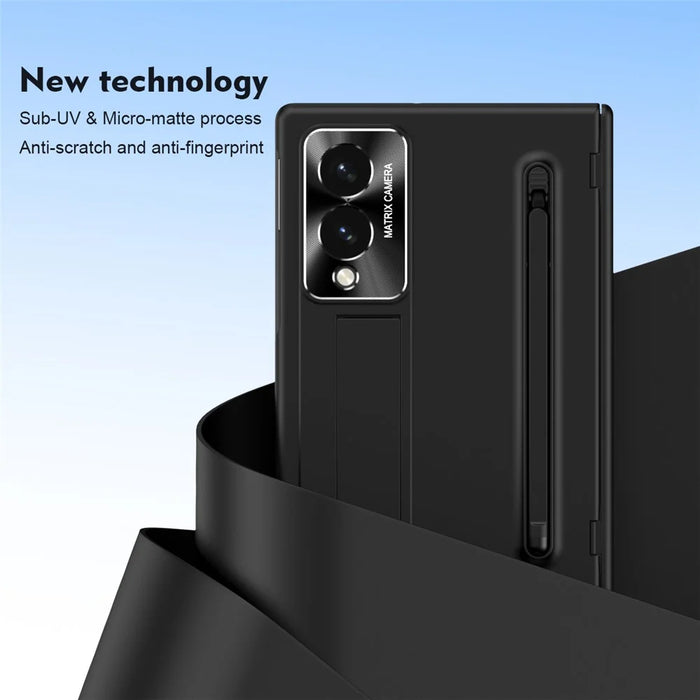For Samsung Galaxy Z Fold8 Case PC Cell Phone Cover with Kickstand and Stylus Pen - Black - 5