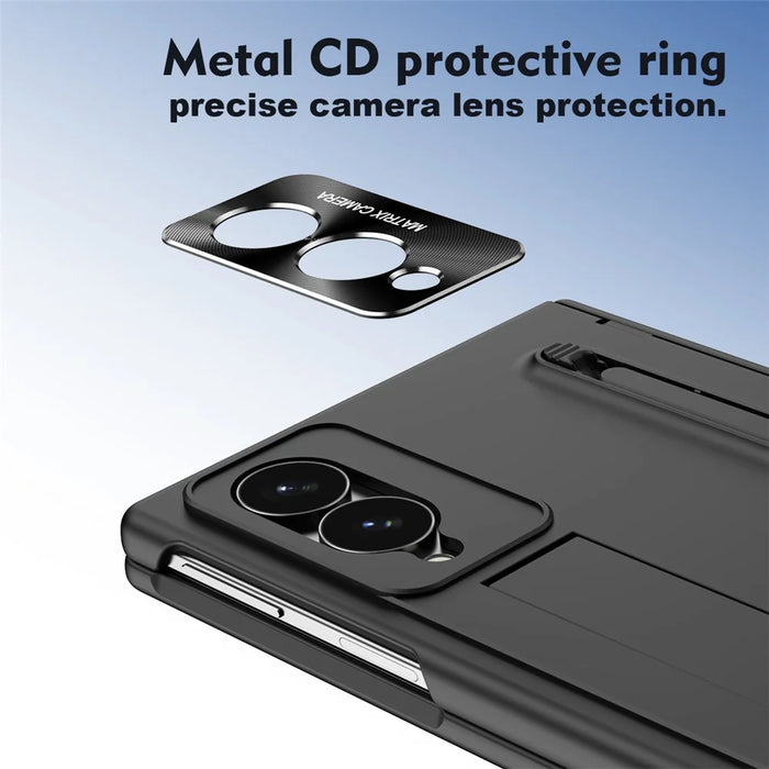For Samsung Galaxy Z Fold8 Case PC Cell Phone Cover with Kickstand and Stylus Pen - Black - 6