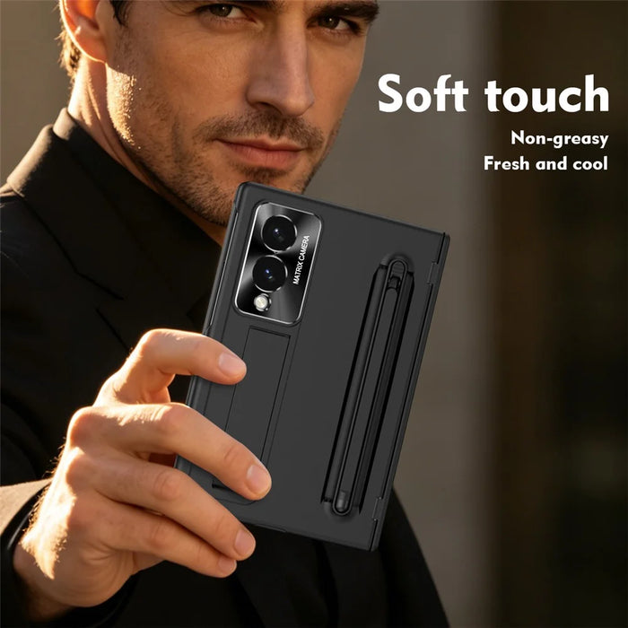 For Samsung Galaxy Z Fold8 Case PC Cell Phone Cover with Kickstand and Stylus Pen - Black - 7
