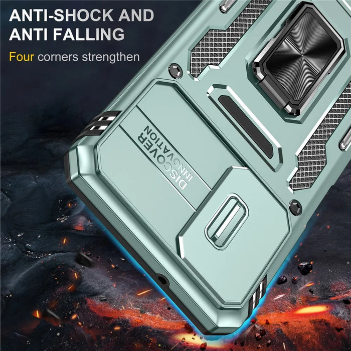 Armor Series for Samsung Galaxy A13 4G / 5G Slide Camera Protector Kickstand Phone Case PC + TPU Protective Cover - Green - 2