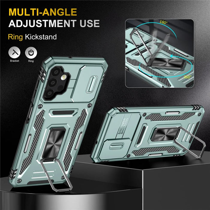 Armor Series for Samsung Galaxy A13 4G / 5G Slide Camera Protector Kickstand Phone Case PC + TPU Protective Cover - Green - 4