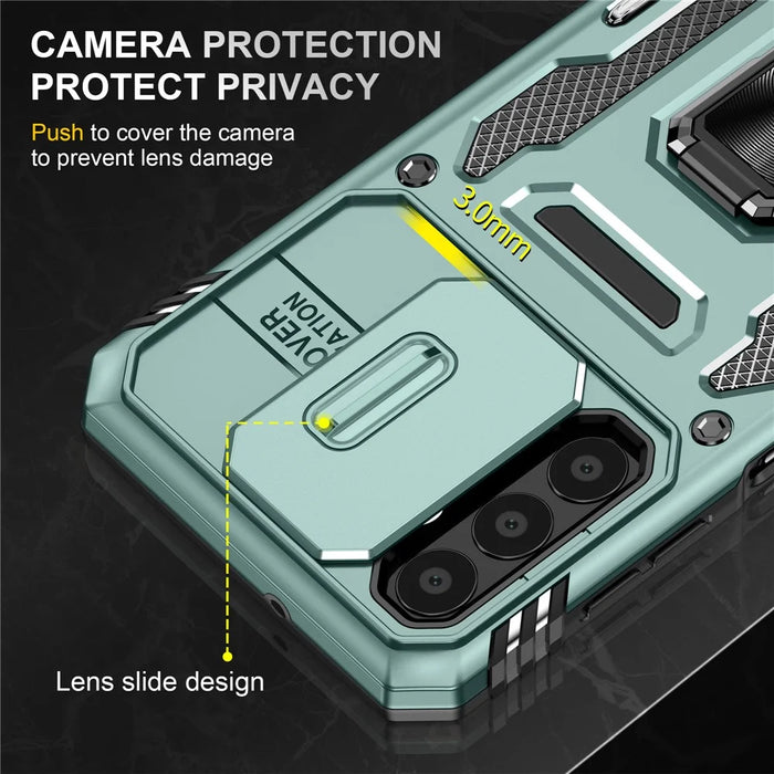 Armor Series for Samsung Galaxy A13 4G / 5G Slide Camera Protector Kickstand Phone Case PC + TPU Protective Cover - Green - 5