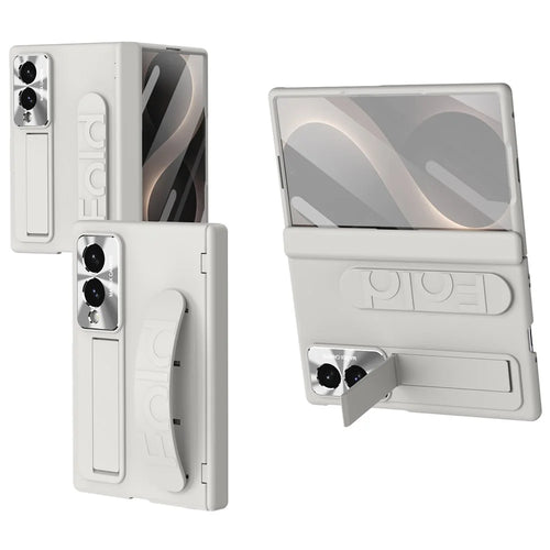 For Samsung Galaxy Z Fold8 Case Kickstand Wristband PC Phone Cover with Tempered Glass Film - White - 1