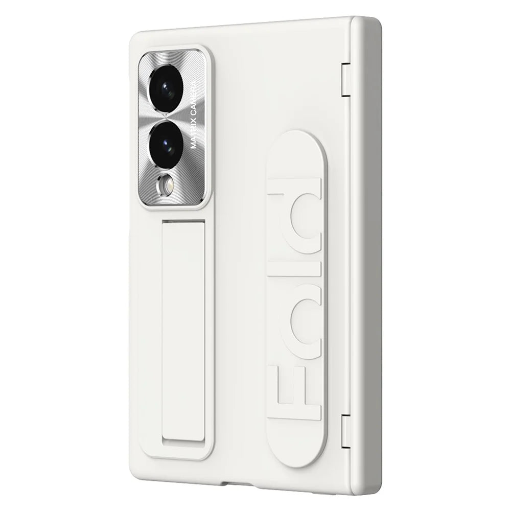 For Samsung Galaxy Z Fold8 Case Kickstand Wristband PC Phone Cover with Tempered Glass Film - White - 3