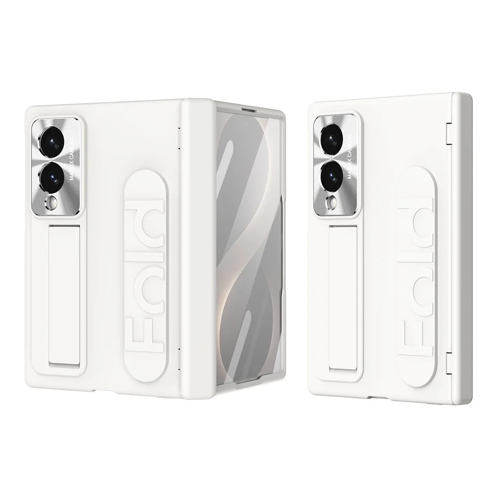 For Samsung Galaxy Z Fold8 Case Kickstand Wristband PC Phone Cover with Tempered Glass Film - White - 4