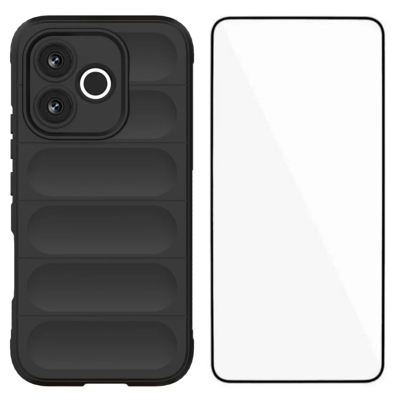 WANLONFENG for Honor 600 Lite 5G TPU Case  HD Series Anti Slip Phone Cover with Tempered Glass - Black - 1