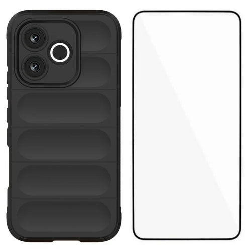 WANLONFENG for Honor 600 Lite 5G TPU Case  HD Series Anti Slip Phone Cover with Tempered Glass - Black - 1
