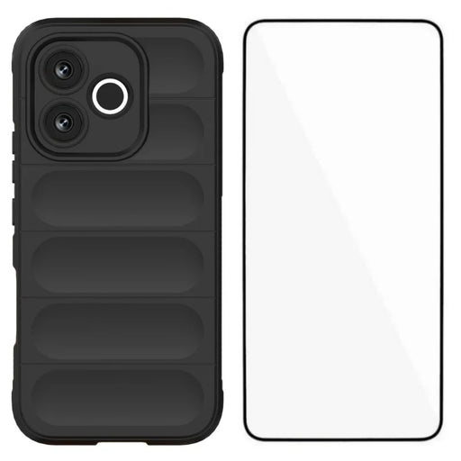 WANLONFENG for Honor 600 Lite 5G TPU Case  HD Series Anti Slip Phone Cover with Tempered Glass - Black - 1