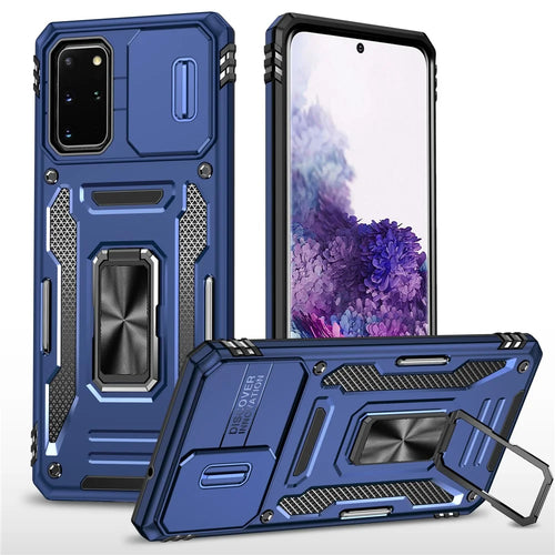 Armor Series for Samsung Galaxy S20 Plus 4G / 5G PC + TPU Anti-drop Phone Case Kickstand Back Cover with Slide Camera Protector - Navy Blue - 1