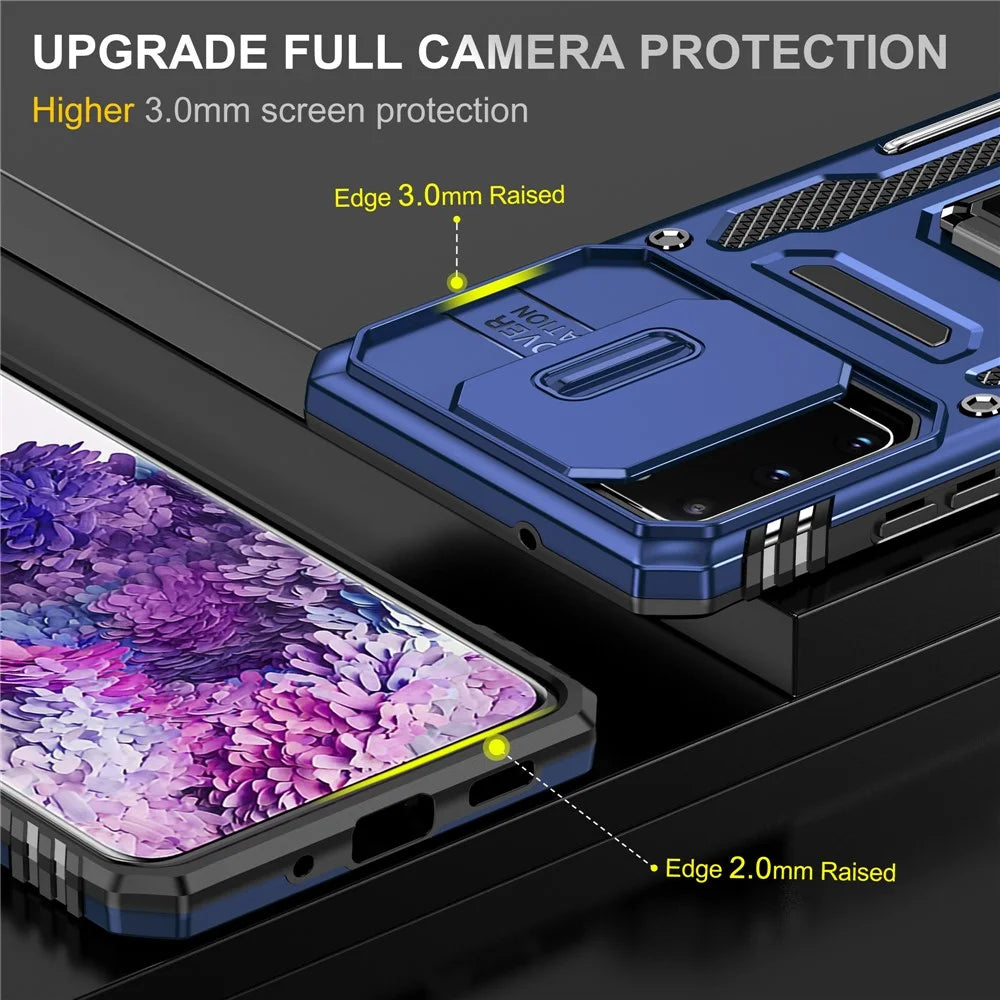 Armor Series for Samsung Galaxy S20 Plus 4G / 5G PC + TPU Anti-drop Phone Case Kickstand Back Cover with Slide Camera Protector - Navy Blue - 3