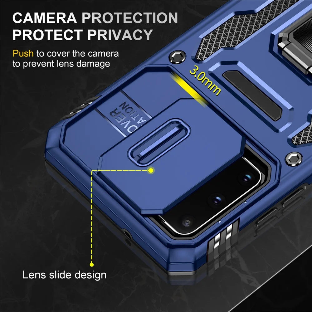 Armor Series for Samsung Galaxy S20 Plus 4G / 5G PC + TPU Anti-drop Phone Case Kickstand Back Cover with Slide Camera Protector - Navy Blue - 5