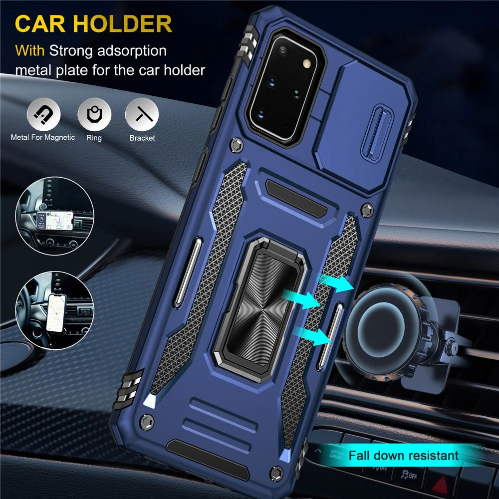 Armor Series for Samsung Galaxy S20 Plus 4G / 5G PC + TPU Anti-drop Phone Case Kickstand Back Cover with Slide Camera Protector - Navy Blue - 6