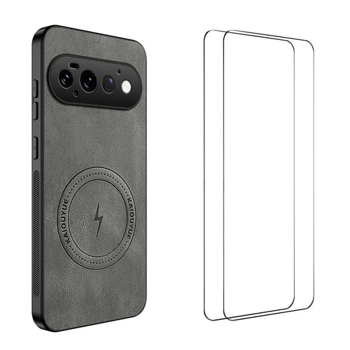 WANLONFENG for Google Pixel 11 Pro SD Series Magnetic Case Nappa Texture PC TPU Phone Cover with 2Pcs Screen Film - Grey - 1