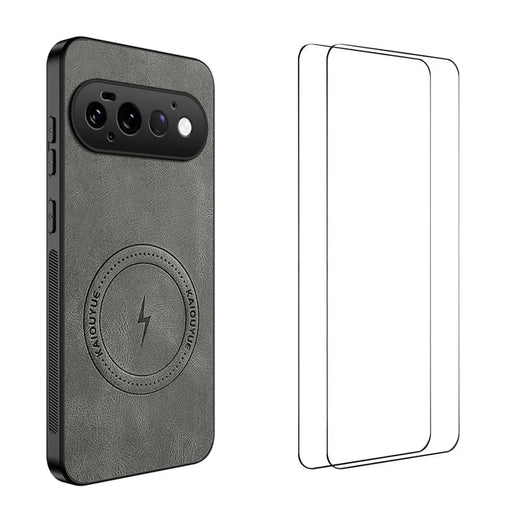 WANLONFENG for Google Pixel 11 Pro SD Series Magnetic Case Nappa Texture PC TPU Phone Cover with 2Pcs Screen Film - Grey - 1