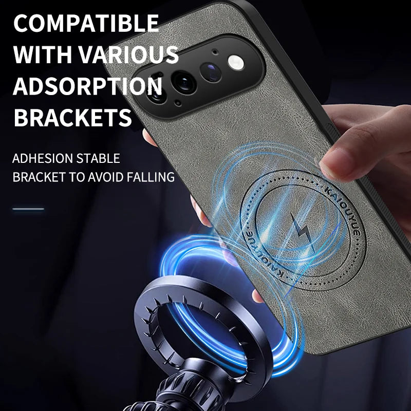 WANLONFENG for Google Pixel 11 Pro SD Series Magnetic Case Nappa Texture PC TPU Phone Cover with 2Pcs Screen Film - Grey - 6