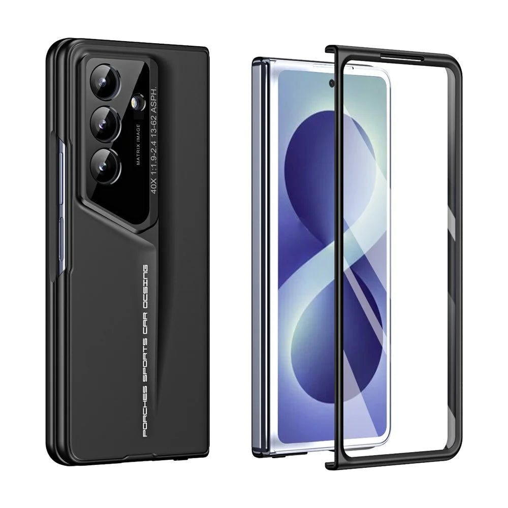 For Samsung Galaxy Z Fold8 Ultra Case PC Hard Phone Cover with Tempered Glass Film - Black - 2